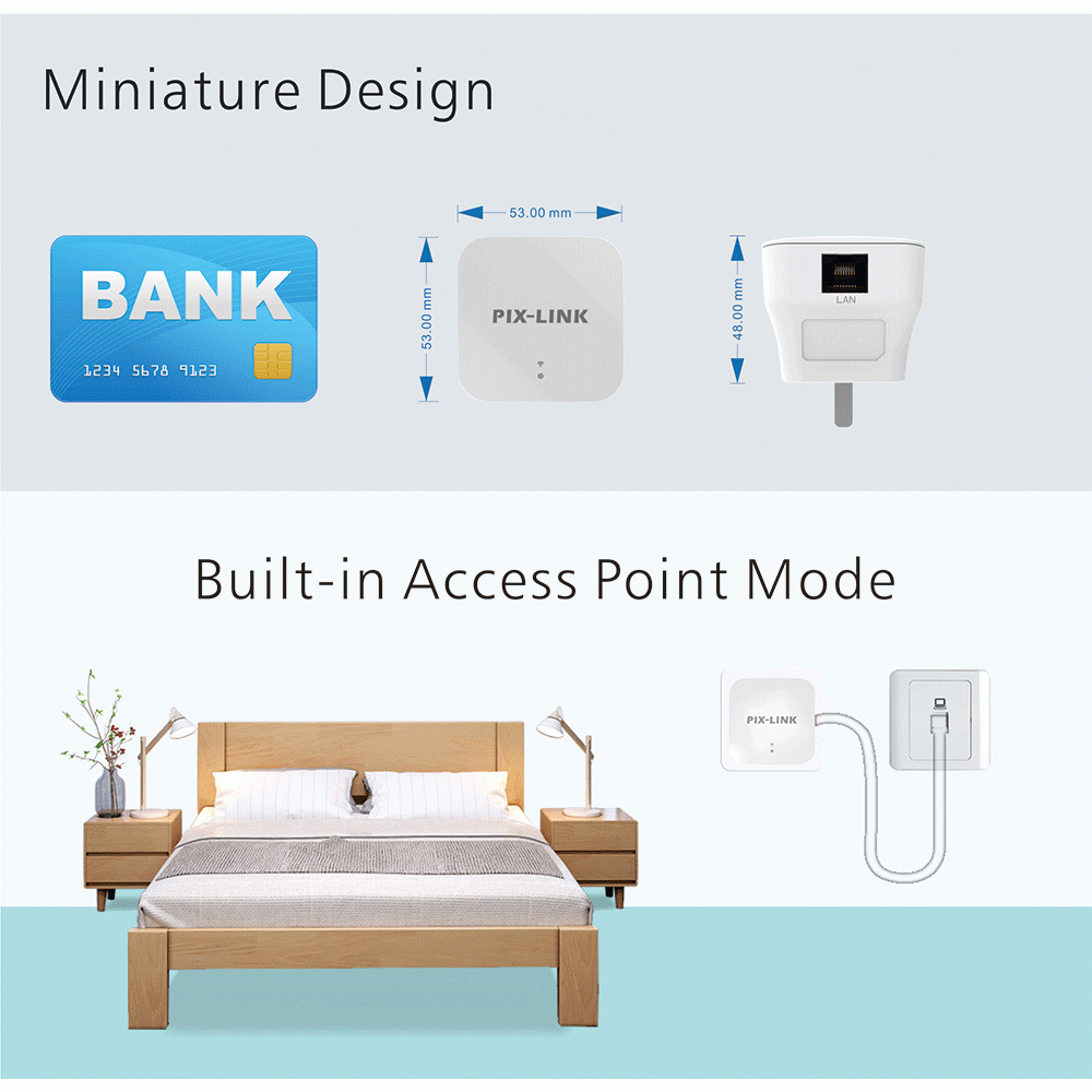 PIXLINK LV-WR12 Wirless WIFI Repeater 300Mbps Router Range Extender Amplifier 802.11N/B/G